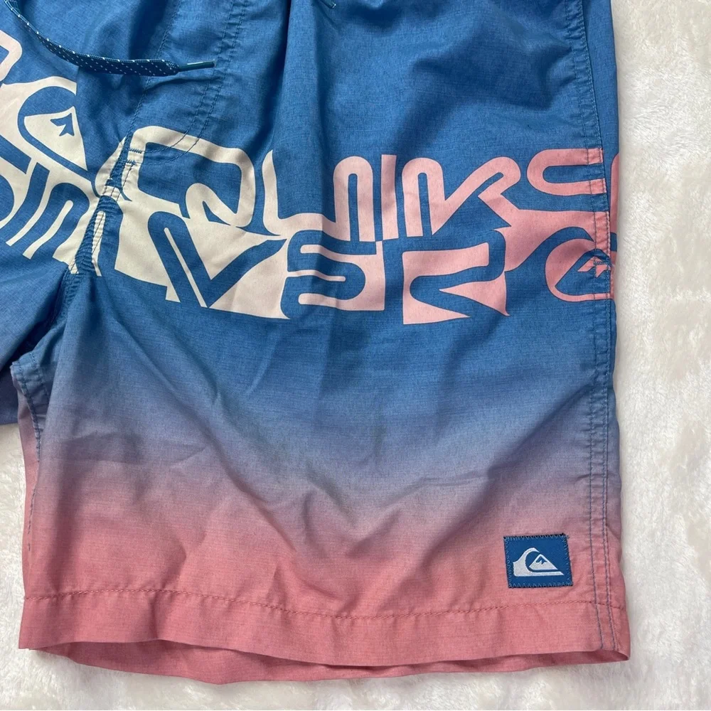 Quiksilver WordBlock Blue Pink Ombre Swim Shorts Size Large